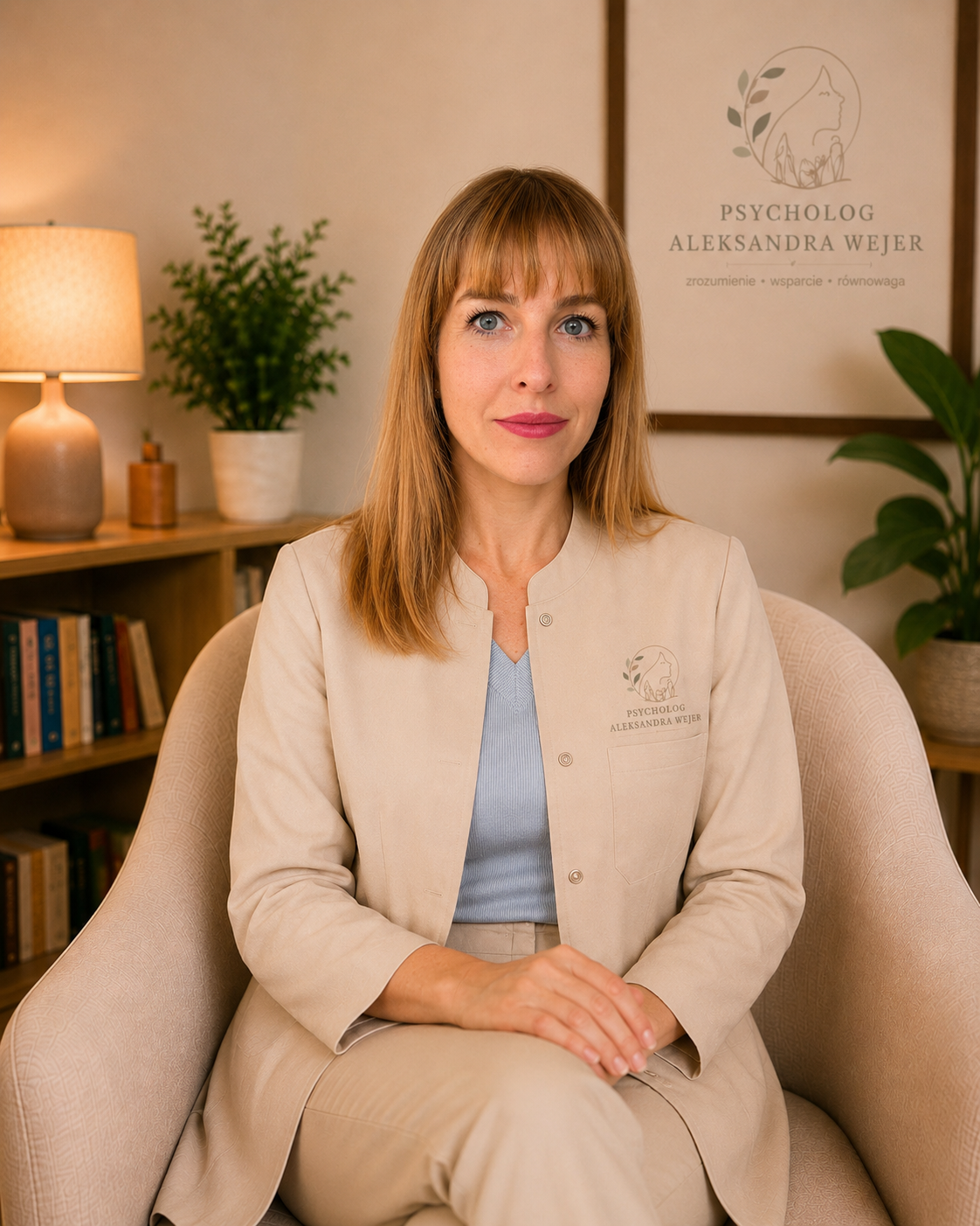 Aleksandra Wejer siedząca w fotelu